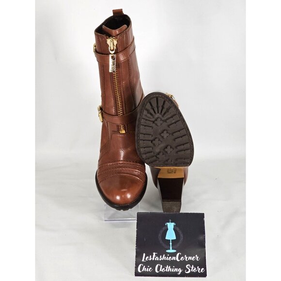 Michael Kors Women's Brown Leather High Heel Mid Calf Boots  Size 10W 302 - Picture 3 of 15